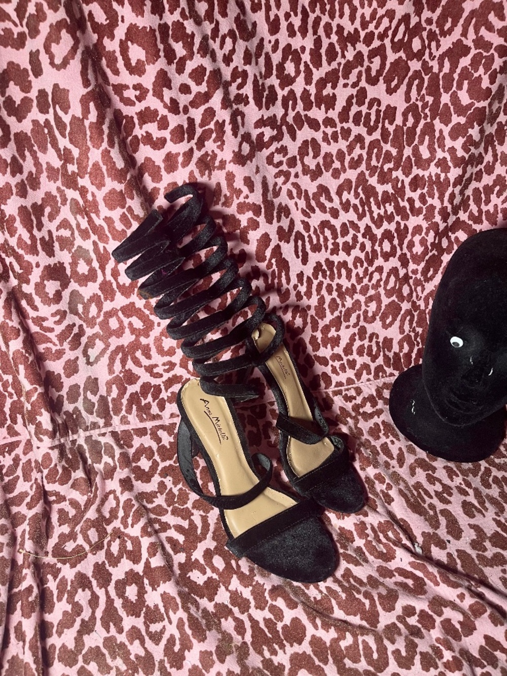 Black velvet strappy heels